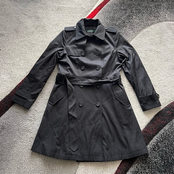 Lauren Ralph Lauren Black Double Breasted Water Resistant Trench Coat - Picture 2 of 6